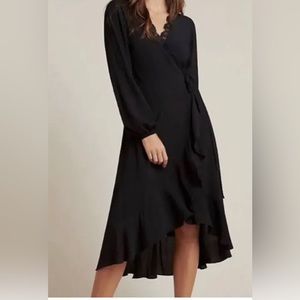 Anthropologie Womens Porridge Black Long Sleeve Wrap Dress